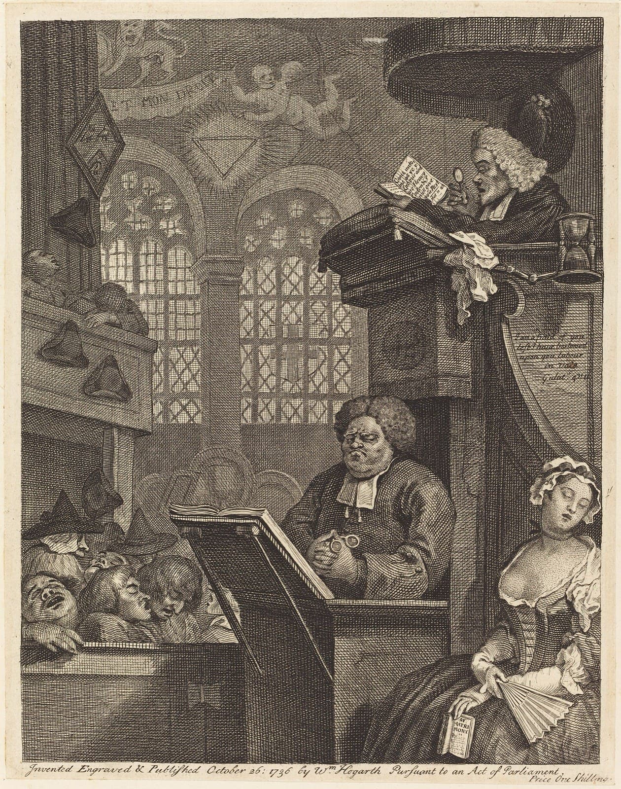 A preacher reading from the pulpit while almost the whole congregation sleeps
